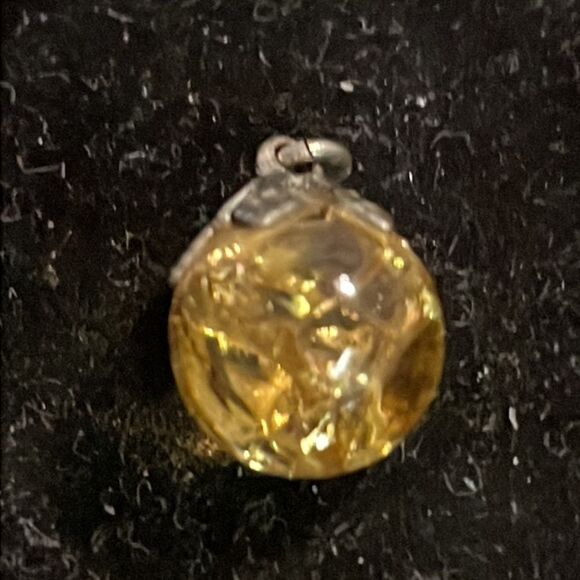 0.5” silver tone faceted round citrine color Baltic Amber charm/pendant #1 - Picture 2 of 9
